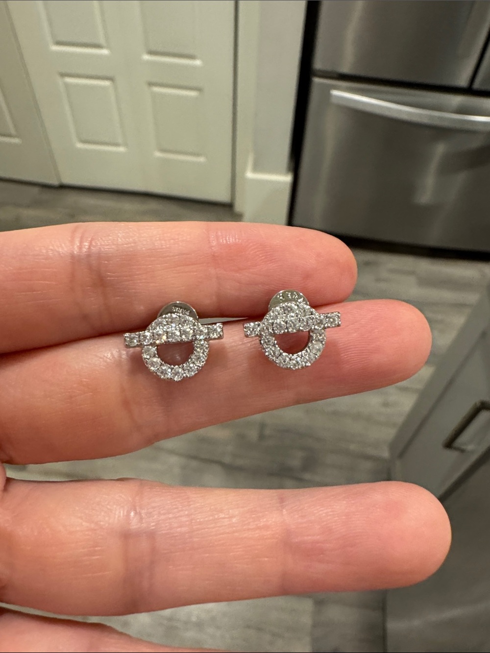 Anchor Chain Toggle Motif Pavé CZ Stud Earrings Silver Tone